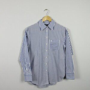 Lauren Ralph Lauren Women's Striped Cotton Broadcloth Shirt XS Blue Stripe 184